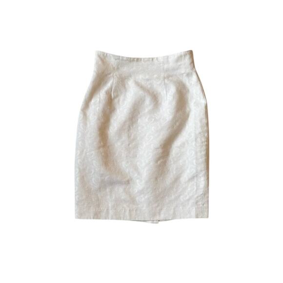 Italian Dresses & Skirts - Vtg 90s Ivory Cotton Jacquard Pencil Skirt Italian IT40 US4 Bridal Euro Summer